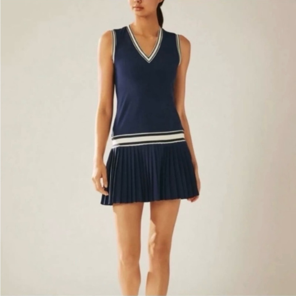 Tory Sport Tory Burch Navy & White Tennis Pickleball Drop Waist Dress Size L